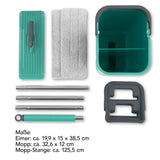 CLEANmaxx Komfort-Mopp mit 2 Kammer-System türkis, inkl. Eimer und Auswring-Mechanismus für rückenschonendes Wischen.