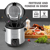 GOURMETmaxx Fritteuse mit Fondue-Set aus Edelstahl/schwarz, 2 in 1, antihaftbeschichteter Innentopf, stufenlose Temperaturregelung.