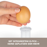 GOURMETmaxx Eierkocher für 1 Ei - silber/schwarz mit integriertem Ei-Pick für ein platzenfreies Ei einfach und energiesparend kochen.