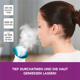 VITALmaxx Gesichtssauna 3in1 weiß/blau mit 200 ml Tank erzeugt ultrafeinen Nano-Dampf zur sanften Gesichtspflege und Entspannung.