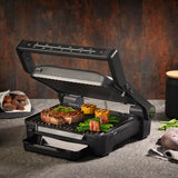 N8WERK Digital-Kontakt-Grill Midnight Edition mit 2000W, Touch-Display und 6 Grillprogrammen, große antihaftbeschichtete Grillplatte.