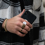 flapgrip Handyhalterung - Smartphone-Halterung - weiß an schwarzem Smartphone für sicheren Halt und einfache Bedienung bei Selfies und Videos