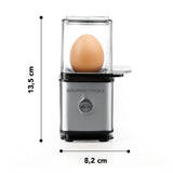 GOURMETmaxx Eierkocher für 1 Ei silber/schwarz, kompaktes Design, energiesparend, einfache Bedienung, inkl. Messbecher und Ei-Pick.
