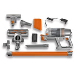 MAXXMEE Akku-Zyklon-Staubsauger Pet Star orange/silber mit Zubehör, kabellos, 2in1 Hand- und Bodenstaubsauger, Verlängerungsrohr, Ladegerät.