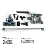 CLEANmaxx Akku-Hand- & Bodenstaubsauger anthrazit/hellblau mit Zubehör, Aluminium-Rohr und Zubehör für vielseitige Reinigung.