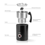 MILK-PERFECT Induktions-Milchaufschäumer mit 260ml Edelstahl-Kanne, LED-Anzeige und 500 Watt Leistung für cremigen Milchschaum.