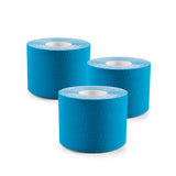 Drei Rollen TRIGGin 3x Tape blau, elastisches Baumwollband für Unterstützung und Stabilität ohne Bewegungseinschränkung.
