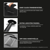 FitEngine Trip SUP-Board Set (Allrounder) - 12' mit Easy Click Finnensystem, leichtem 3-teiligem Paddel und wasserdichter Handyhülle.