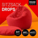 LUMALAND Sitzsack Drops (300 L) - roter, multifunktionaler Sitzsack für drinnen und draußen mit 2in1 Funktion und robustem Material.