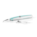 VITALmaxx Zahnpflege Reiniger Sonic weiß/mint mit Edelstahl- und Silikonaufsatz, LED-Licht und kabellosem Batteriebetrieb.