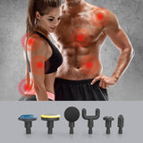 MAXXMEE Mini Massage Gun Hot & Cold Pro mit 6 Aufsätzen zur Muskelregeneration und Schmerzlinderung an verschiedenen Körperstellen schwarz.