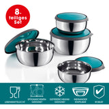 GOURMETmaxx Edelstahl-Schüsseln 8-tlg. Edelstahl, stapelbar, spülmaschinen- und gefriergeeignet mit Deckeln zur Aufbewahrung.