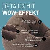 LUMALAND Sitzsack Interior Line braun, runder Sitzsack mit Leinenlook, 300l Füllung, 120x80x75 cm, waschbarer Bezug, starke Nähte, langlebig.