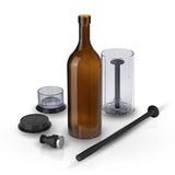 Winemaster Aromaschutz-Flasche - 750 ml - braun mit Edelstahlverschluss, verschiebbarem Boden und Flaschenständer zum Schutz vor Sauerstoff.