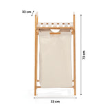 LUMALAND Bambus Wäschekorb mit ausziehbarem Wäschesack, 33x33x73 cm, beiger Stoff, stabil und pflegeleicht.