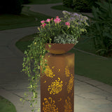 GARVIDA LED-Dekosäule Rost-Optik "Bauernrose" 87 cm mit LED-Beleuchtung und Pflanzschale für Blumenarrangements im Garten.