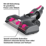 CLEANmaxx Akku-Zyklon-Staubsauger anthrazit/pink mit LED-Beleuchtung und elektrischer Power Rotation Bodendüse gegen Tierhaare und Schmutz.