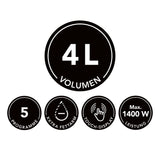 MAXXMEE Heißluft-Fritteuse Digital schwarz mit 4 l Fassungsvermögen, 5 Programmen, Touch-Display und 1400 W Leistung.