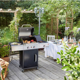 LANDMANN Gasgrill Triton 2.1 MaxX - 121 cm Edelstahl mit 2 Brennern, Infrarot-Seitenbrenner und emailliertem Gußrost im Garten.