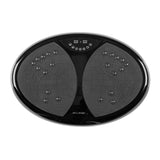 VITALmaxx Vibrationstrainer rund 200W schwarz mit LED-Display, 99 Vibrationsstufen, rutschfester Fläche und Expanderbändern.