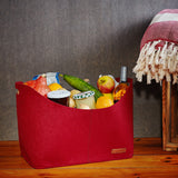 LUMALAND Kaminholztasche aus Filz mit Tragegriff in Dunkelrot, vielseitig für Holz, Obst und Vorräte, 40 x 25 x 28 cm.