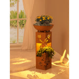 EASYmaxx LED-Dekosäule 3D Rost-Optik "Libelle" 72 cm mit LED-Beleuchtung, Pflanzschale und Timer für Indoor- und Outdoor-Deko.