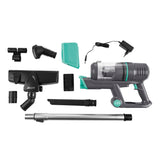 MAXXMEE Akku-Zyklon-Staubsauger grau/türkis mit 2-Stufen-Saugkraftregulierung, 22.2V Akku und verlängerbarem Teleskoprohr bis 80 cm.