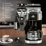 Barista Kaffeemaschine mit Mahlwerk mit 24-Stunden-Timer, LCD-Display, Glaskanne für 12 Tassen und waschbarem Permanentfilter.