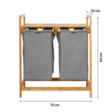 LUMALAND Bambus Wäschekorb mit 2 ausziehbaren Wäschesäcken, 73 x 64 x 33 cm, dunkelgrau, stilvoll und praktisch.