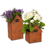 Hoberg Rost-Pflanztöpfe - 2er-Set, dekorative Blumenkübel in Rost-Optik mit Haus-Design und Abflussloch, wetterbeständig für Garten und Terrasse.
