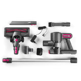 MAXXMEE Akku-Zyklon-Staubsauger anthrazit/pink mit 3-fach-Filter, Verlängerungsrohr bis 80 cm und Zubehör, kabellos und leistungsstark.