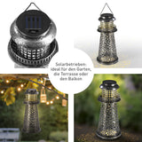 GARVIDA Solar-Leuchte Leuchtturm - silber, metallischer Deko-Leuchtturm mit solarbetriebenem LED-Licht für Garten, Terrasse und Balkon.