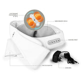 nah-vital® Shiatsu-Massagegerät mit 4 rotierenden Massagebällen, abnehmbarem Bezug, Halteschlaufen und Ladegerät, weiß.