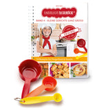 Kinderleichte Becherküche Set inkl. Messbecher-Set mit Kinder-Backbuch und 3 farbigen Messbechern für kleine Gerichte.