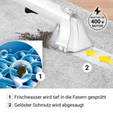 N8WERK Polster- & Teppichreiniger mit Zubehör sprüht Frischwasser tief in Fasern und saugt Schmutz kraftvoll ab.