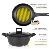 N8WERK 11-teiliges Aluguss-Topf- und Pfannen-Set mit hitzeanzeigender Pfanne, glasdeckel und antihaftbeschichtung, induktionsgeeignet, matt schwarz.