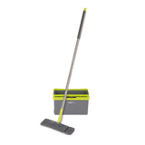 MAXXMEE Wischsystem Flat-Mopp mit 2-Kammer-Eimer 5l in grau/grün, klappbarer Spezial-Wischkopf, Mikrofasertuch, Ablassventil