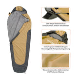 Where Tomorrow Camping Schlafsack Small & Light Mumienschlafsack mit Tasche in Curry-Grau, wasserabweisend, mit Kordelzug und Wärmekragen.