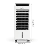 MAXXMEE Luftkühler Mobil 80 W weiß mit 3 Leistungsstufen, 3,5 l Wassertank, Luftbefeuchter und Ionisierer, 64x31 cm Maße.