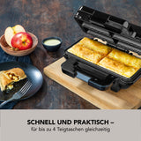 MAXXMEE Teigtaschen-Grill für 4 Teigtaschen - schwarz mit Antihaftbeschichtung, praktischer Kontrollleuchte und Platz für 4 Teigtaschen.