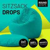 LUMALAND Sitzsack Drops (300 L) türkiser, multifunktionaler In- & Outdoor Sitzsack mit rundem Design und 2in1 Sitz- und Liegefunktion.