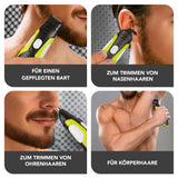 MAXXMEE 4 in1 Rasierer Set schwarz/grün mit 4 Trimmaufsätzen für Bart, Nasenhaare, Ohrenhaare und Körperhaare.