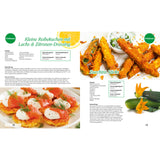 Kochwerk Buch für die Heißluft-Fritteuse zeigt Rezepte wie Reibekuchen mit Lachs und Zucchini-Sticks für gesunde Küche.