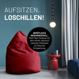 LUMALAND Luxury XL Sitzsack stylischer Beanbag Rot mit 120L Füllung, ideal zum Entspannen, Liegen und Chillen im modernen Wohnraum.