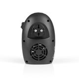 EASYmaxx Mini-Heizung Kamin-Optik - 400W schwarz Rückseite mit Steckdose und Lüfter für kompaktes Heizgerät.
