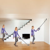 CLEANmaxx Akku-Zyklon-Staubsauger - 2in1 - lila/silber mit Aluminium-Steckrohr und Möbelkantenbürste für flexible Reinigung.