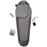 Where Tomorrow Camping Schlafsack Small & Light Mumienschlafsack hellgrau mit wasserabweisendem Außenmaterial und Kordelzug.