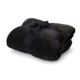 LUMALAND TV Kuscheldecke mit Ärmeln aus weichem Coral Fleece, schwarz, mit Handytasche und Fußtasche, 150 x 180 + 35 cm.