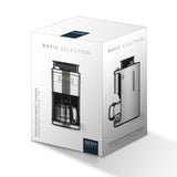 BEEM FRESH-AROMA-PERFECT SUPERIOR Filterkaffeemaschine mit Mahlwerk und 1,5 l Glaskanne im Basic Selection Verpackungsdesign.