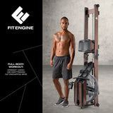 FitEngine klappbares Wasser-Rudergerät 2.0 - Dark Brown aus hochwertigem Eschenholz mit kabelloser Kinomap-Verbindung.